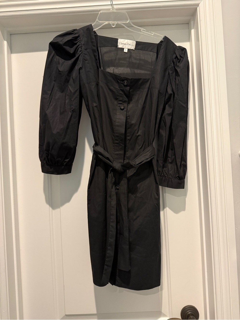 Cara Cara Black Square-Neck Puff-Sleeve Midi Dress